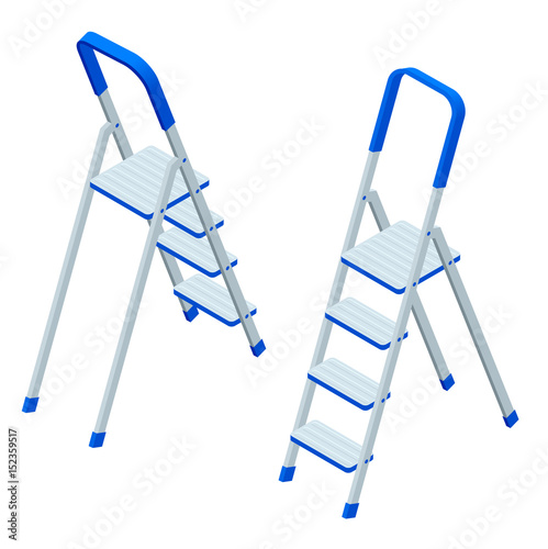 Isometric vector stepladder isolated on white. Aluminum ladder. Ladder for workers, painters, engineers, repairman