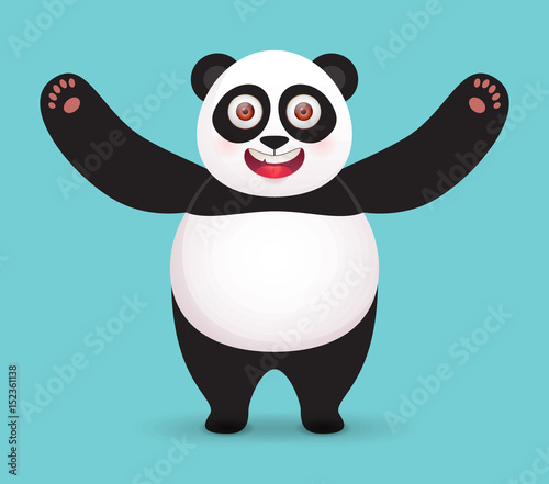 Fototapeta Naklejka Na Ścianę i Meble -  Giant Panda hugs. Vector character on blue background.