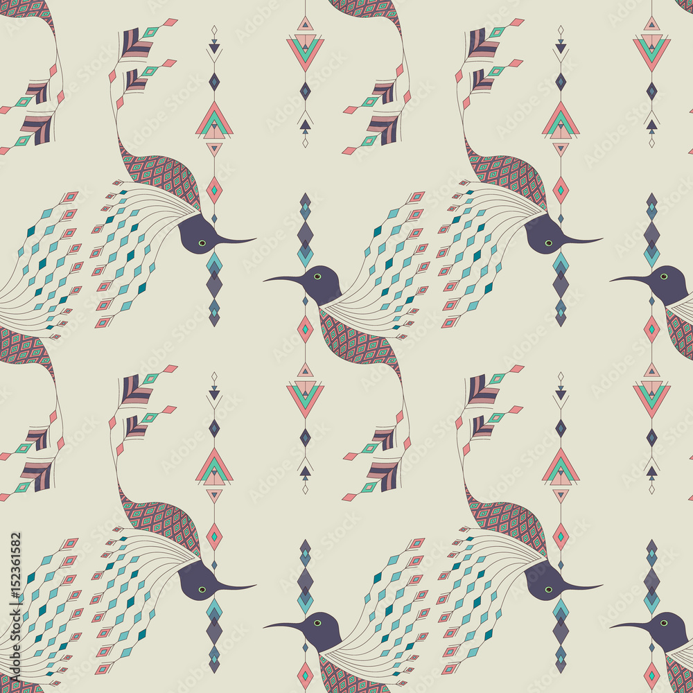 Aztec-style exotic bird motif