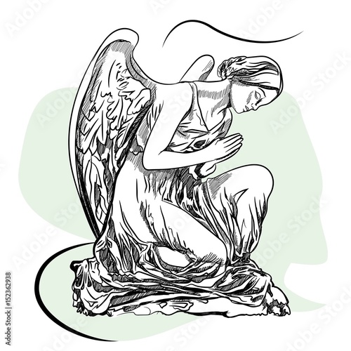 Marble sculpture of the grieving angel. Sketch