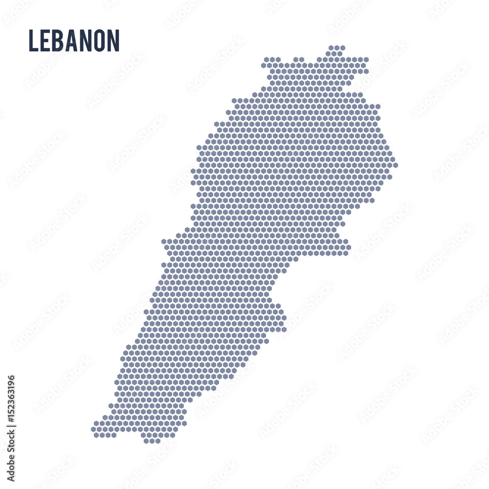 Vector hexagon map of Lebanon on a white background