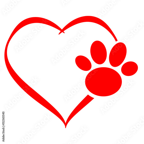 Hearts with dog paw isolated on white background