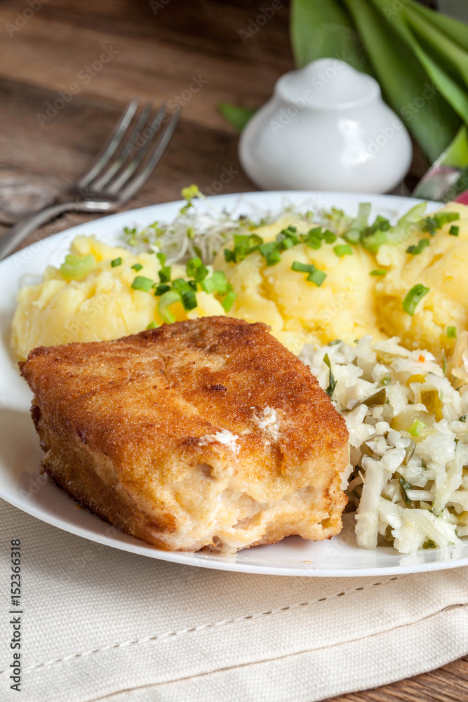 Fried fish fillet of cod.