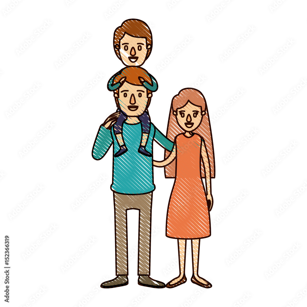 color crayon stripe cartoon family mother and father with boy on his back vector illustration color crayon stripe cartoon family mother and father with boy on his back vector illustration