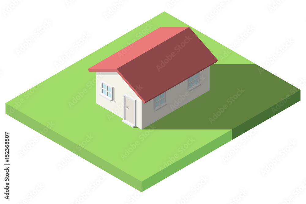 Vector Isometric of House on the grass with garden for Icon, Infographic design. Vector Isometric of House on the grass with garden for Icon, Infographic design.