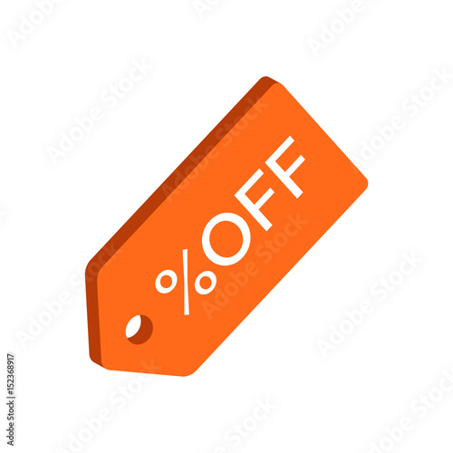 Discount tag symbol. Flat Isometric Icon or Logo. 3D Style Pictogram for Web Design, UI, Mobile App, Infographic.