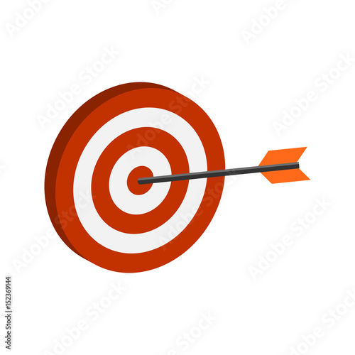 Arrow hitting target symbol. Flat Isometric Icon or Logo. 3D Style Pictogram for Web Design, UI, Mobile App, Infographic.