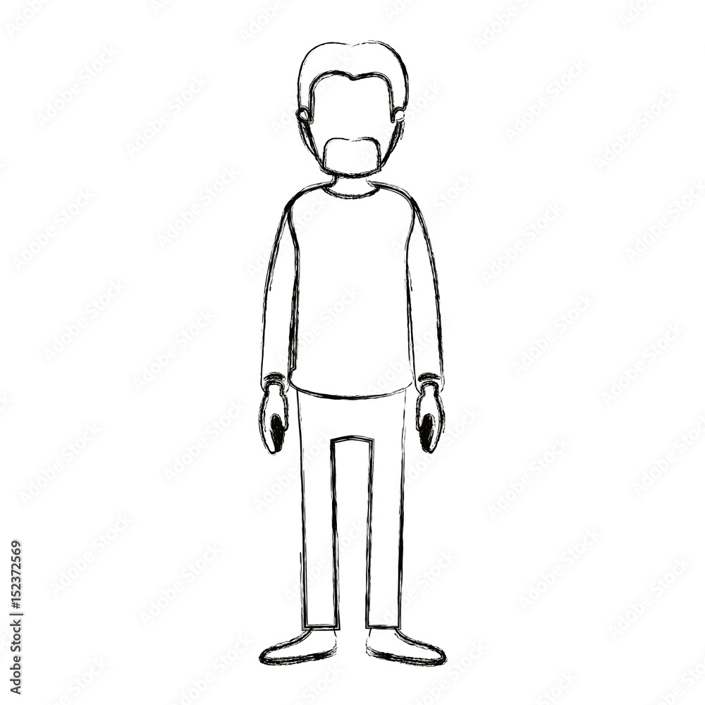 blurred silhouette cartoon full body faceless male person with beard and moustache with clothing vector illustration