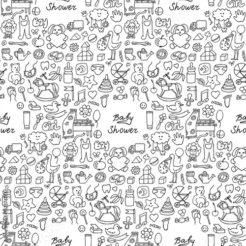 Doodle Baby Shower Seamless Pattern