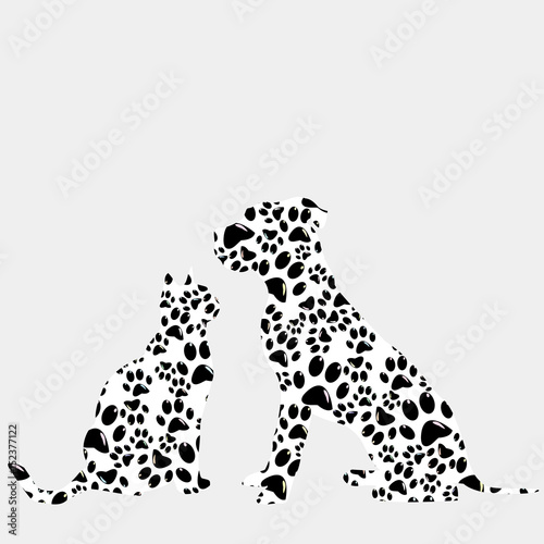 Silhouettes of cat and dog in paws pattern