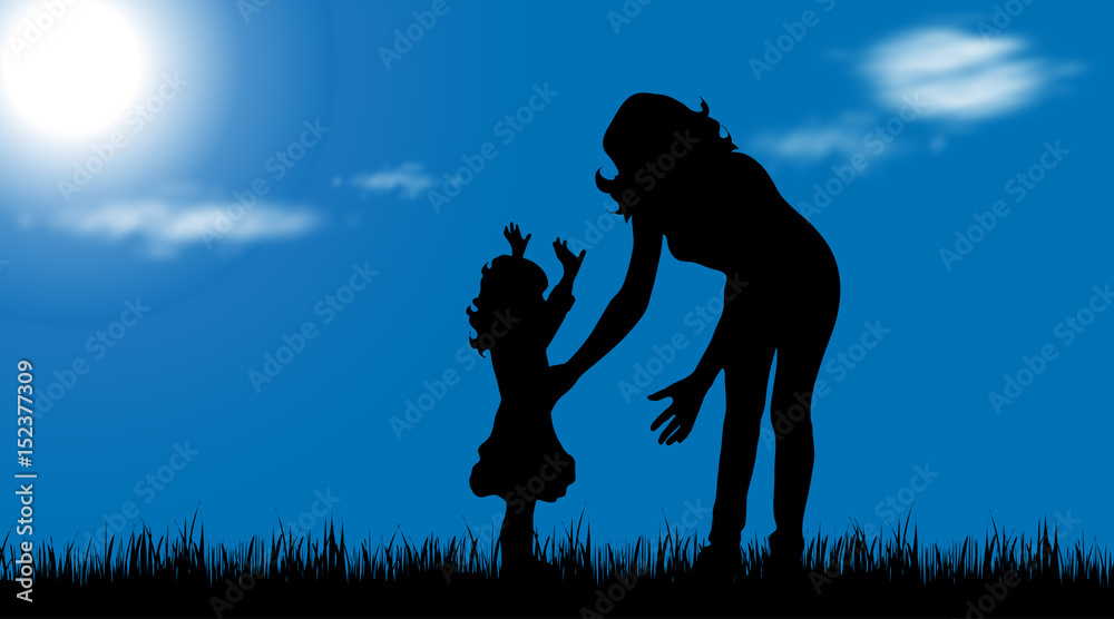 Vector silhouette of family in nature.