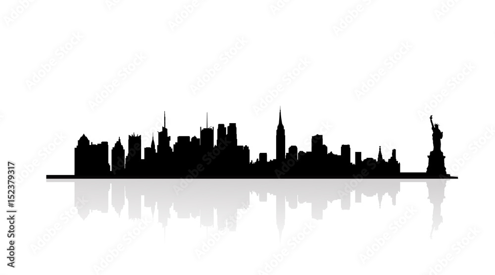 Vector silhouette of New York on white background.