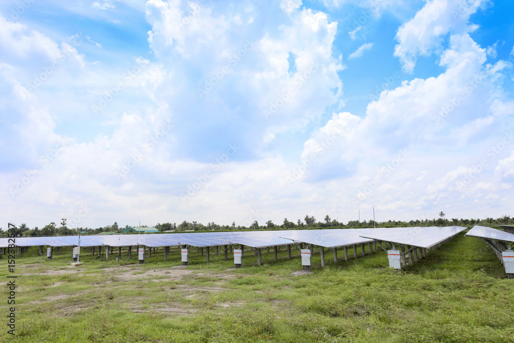 Solar panels in solar farms blue sky background.