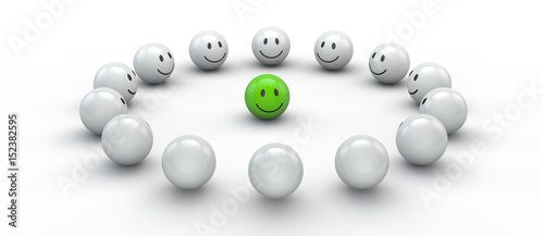 glücklicher Smiley in der Mitte - Konzept Akzeptanz, Mitglied, Gruppe oder Integration