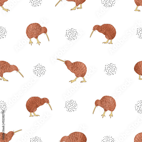 Seamless watercolor kiwi bird pattern. Vector illustration.