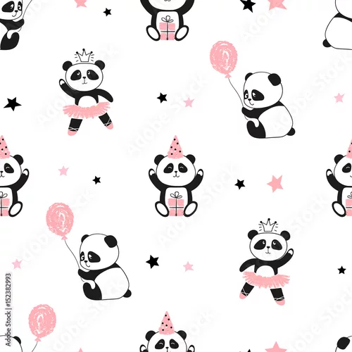 Tapety Bezszwowe słodkie misie panda wzór. Tło dla projektu dla dzieci.