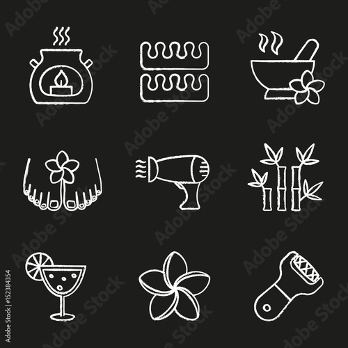 Spa salon chalk icons set