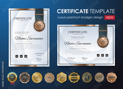 certificate template with luxury pattern,diploma,Vector illustration and vector Luxury premium badges design,Set of retro vintage badges and labels.