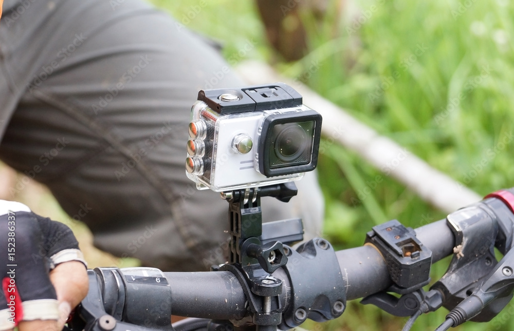 Digital camera installed on a handlebar of a mountain bike