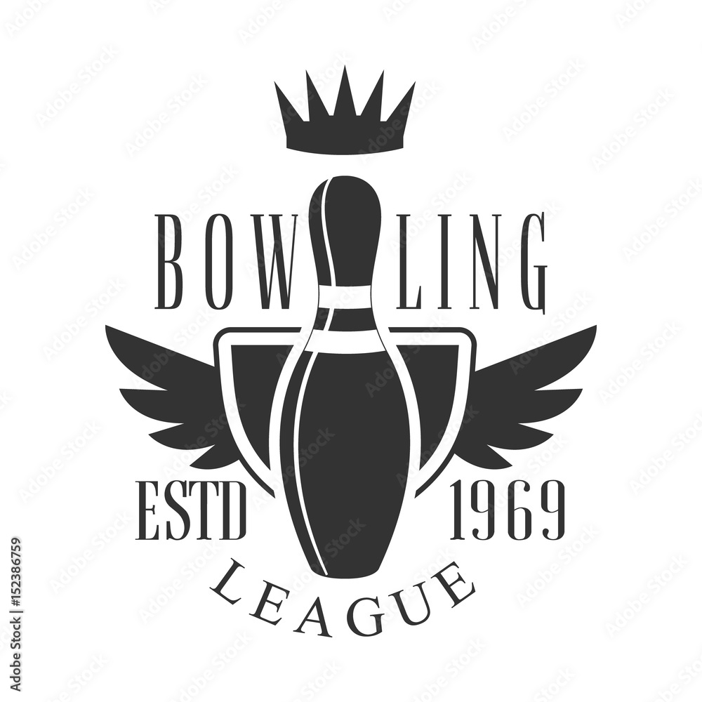 Bowling league vintage label. Black and white vector Illustration Stock