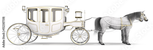 Papier peint White horse drawn carriage