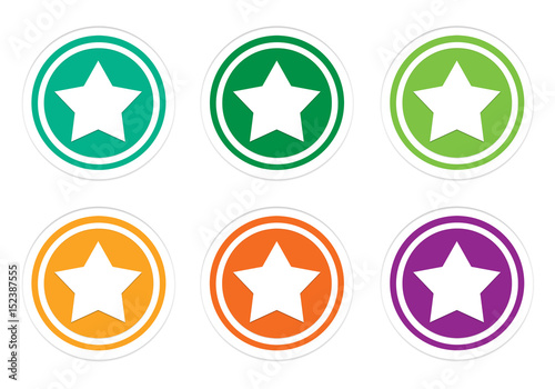 Set of icons with star symbol in green, yellow, orange and purple colors