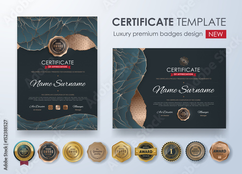 certificate template with luxury pattern,diploma,Vector illustration and vector Luxury premium badges design,Set of retro vintage badges and labels.