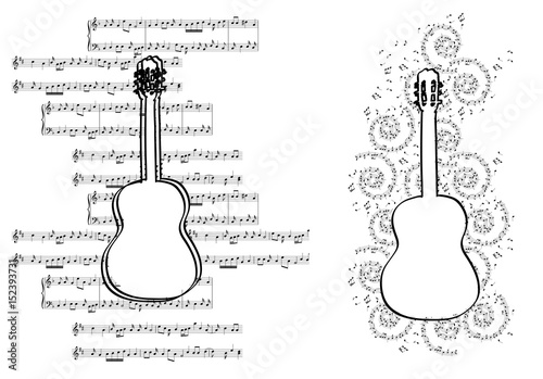 guitar with music notes - vector design elements