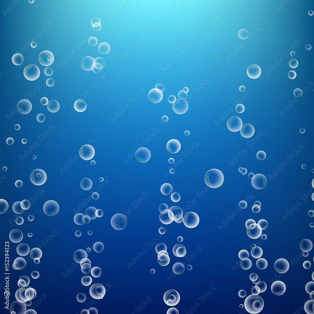 Bubbles In Water On Blue Background. Ocean Deep. Circle And Liquid, Light Design. Clear Soapy Shiny. Vector Illustration Bubbles In Water On Blue Background. Ocean Deep. Circle And Liquid, Light Design. Clear Soapy Shiny. Vector Illustration