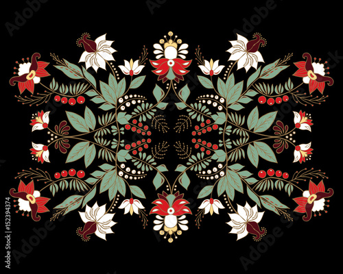 stock vector flowers and leaf ornament. oriental or russian pattern.necklace embroidery design