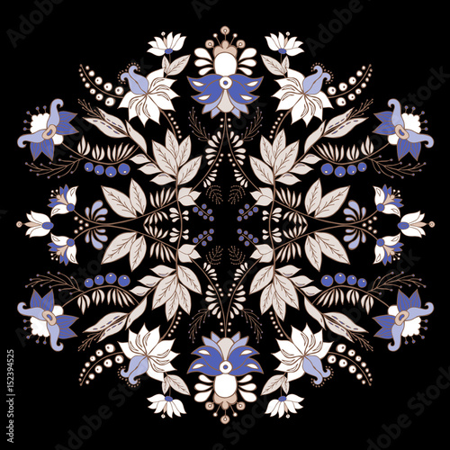stock vector flowers and leaf ornament. oriental or russian pattern.necklace embroidery design