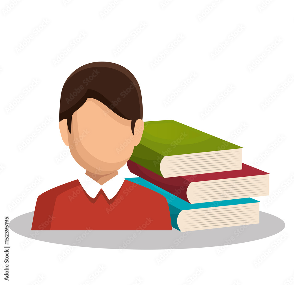 Man avatar and books over white background. Vector illustration. Man avatar and books over white background. Vector illustration.