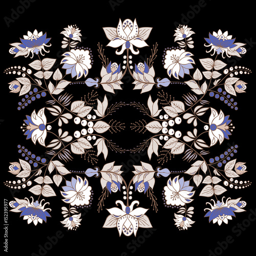 stock vector flowers and leaf ornament. oriental or russian pattern.necklace embroidery design
