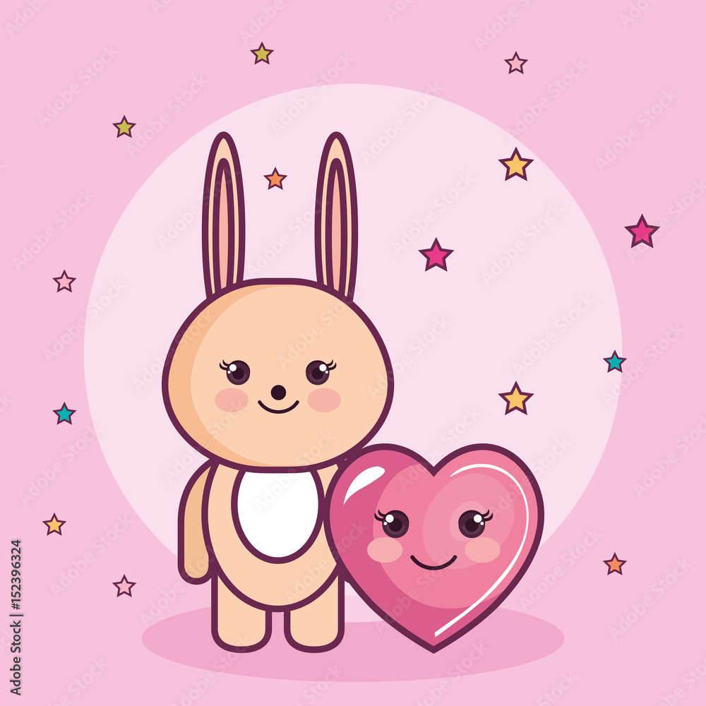 Kawaii bunny and heart over pink background. Vector illustration. Kawaii bunny and heart over pink background. Vector illustration.