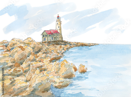 Lighthouse on rocky coast