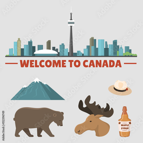 Travel canada traditional objects country tourism design national symbol vector illustration.