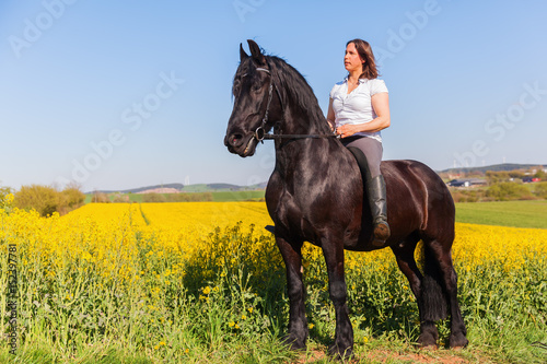 woman riding a Friesian horse © Christian Müller