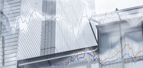 Finanzen Euro, Börsencharts und Hochhäuser, Panorama, Hintergrund photo