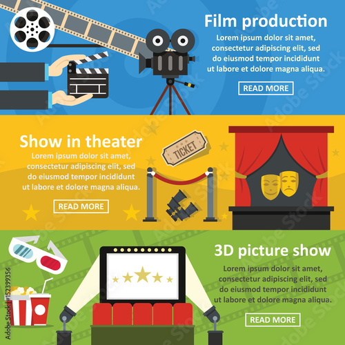 Film production banner horizontal set, flat style