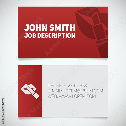 Business card print template with lipstick and lips logo