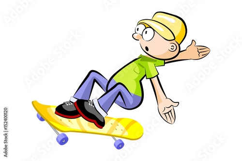 Teen Boy enjoying his skateboard. Isolated on white.