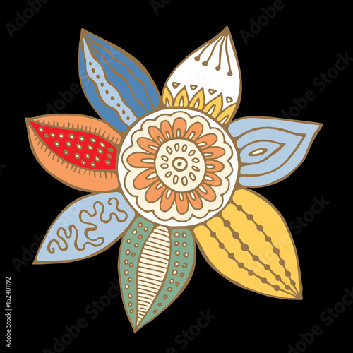 stock vector abstract hand draw  big isolated flower. oriental or arabic, russia art background. template for card. banner