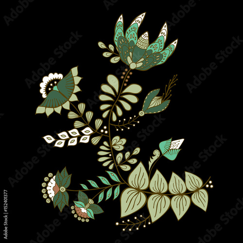 stock vector abstract hand draw flower and wave, doodle bouquet. oriental or arabic, russia art background. template for card. banner