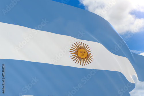 3D rendering of Argentina flag waving on blue sky background