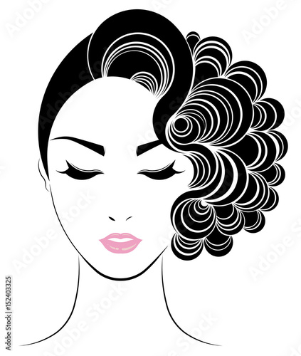 women short hair style icon, logo women face on white background