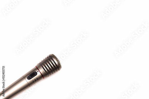 Microphone isolated on white background. Radio microphone top view.