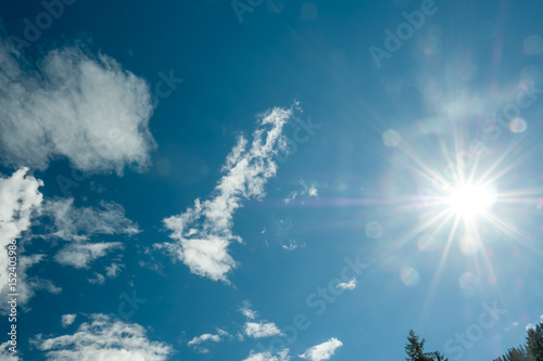 Blue Sky with sun and a few clouds