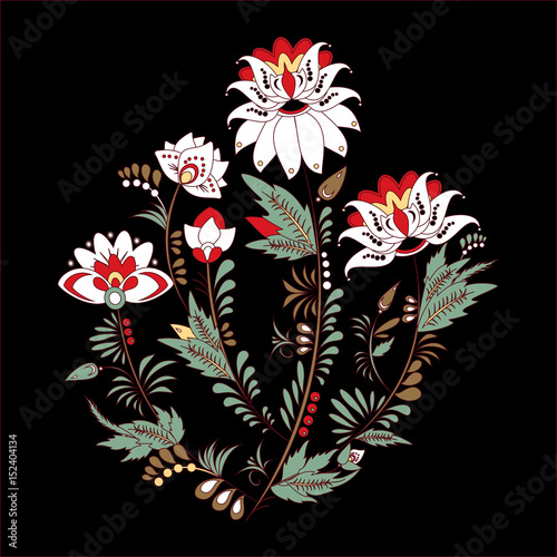 stock vector abstract hand draw flower and wave, doodle bouquet. oriental or arabic, russia art background. template for card. banner