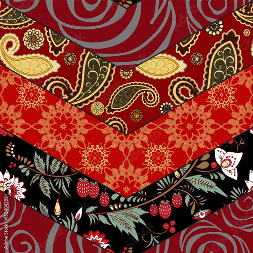 abstract seamless patchwork tile with floral ornament.arabic or orient pattern. vintage style