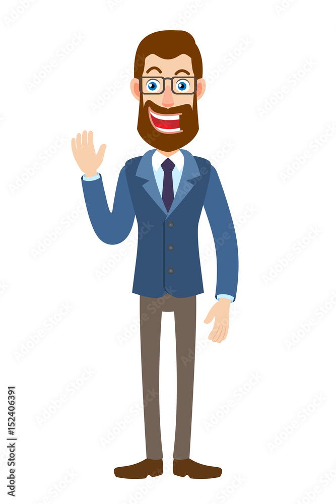 Hipster Businessman raised a hand in greeting Hipster Businessman raised a hand in greeting